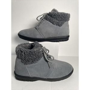 Heavenly Comfort Gray Sherpa Leather Suede Ankle Boots Size 7W Woman’s Booties